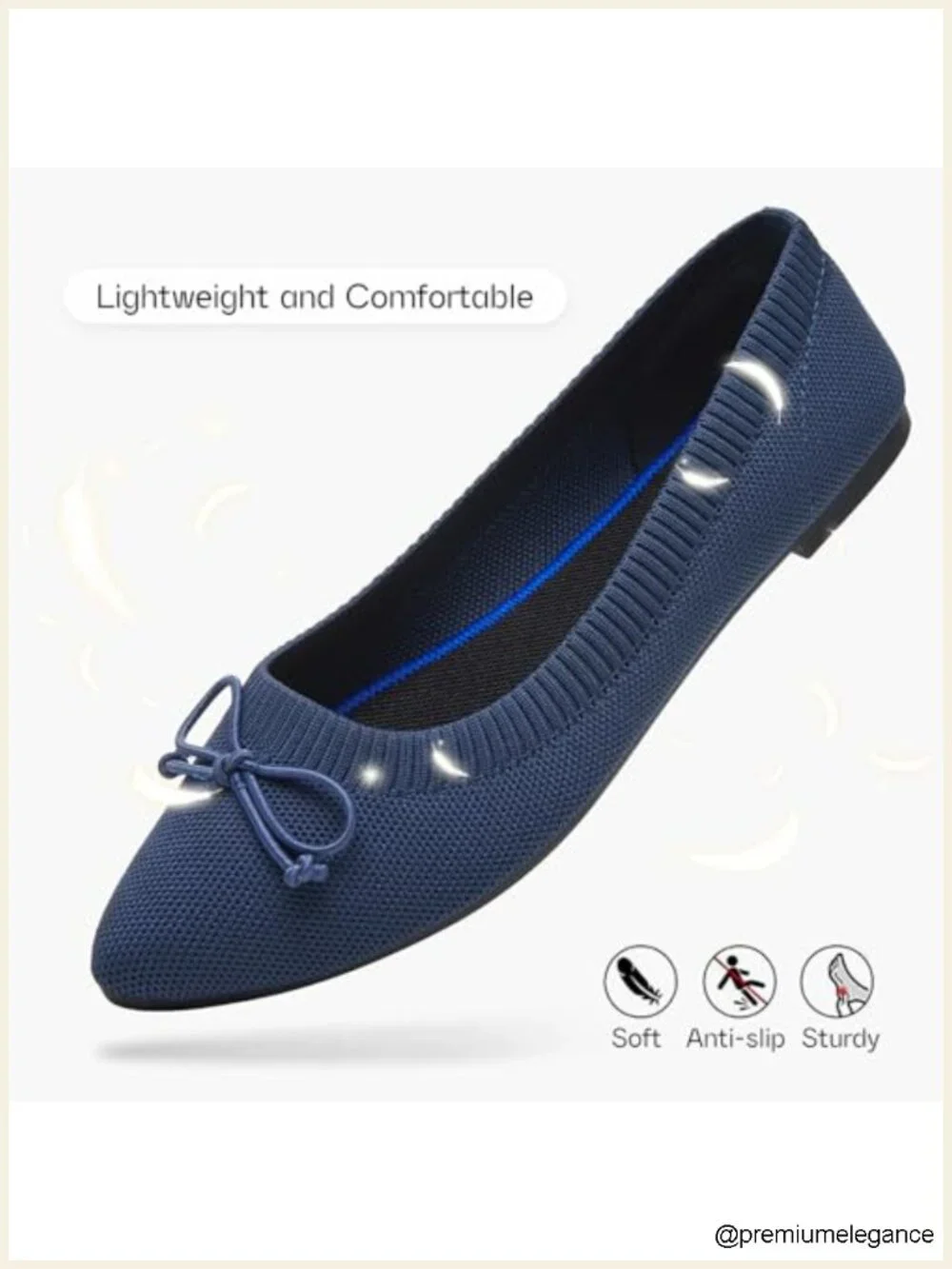 Womens Pointed Toe Ballet Flats Bow Dressy Slip On Mesh Knit Minimal Cushion